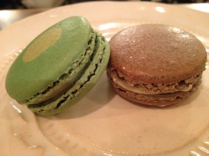 Cucumber-mint and cassis macarons from Bosie Tea Parlor in West Village, NYC.