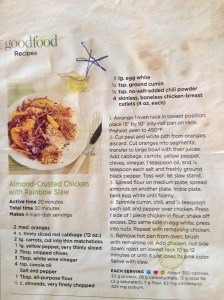 Almond-Crusted Chicken with Rainbow Slaw from old issue of 