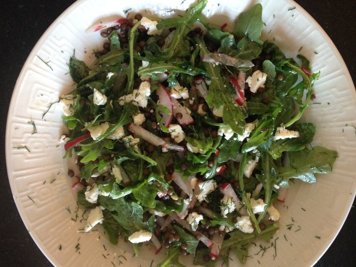 Salad with radishes, arugula, French lentils, feta and our homegrown dill. Photo by Amy Sowder.