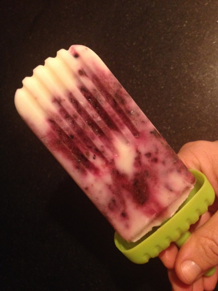 Blueberry basil Greek yogurt popsicle. Photo by Amy Sowder.