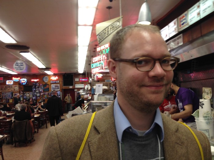 David at Katz's Deli, his version of American fast food. Photo by Amy Sowder.
